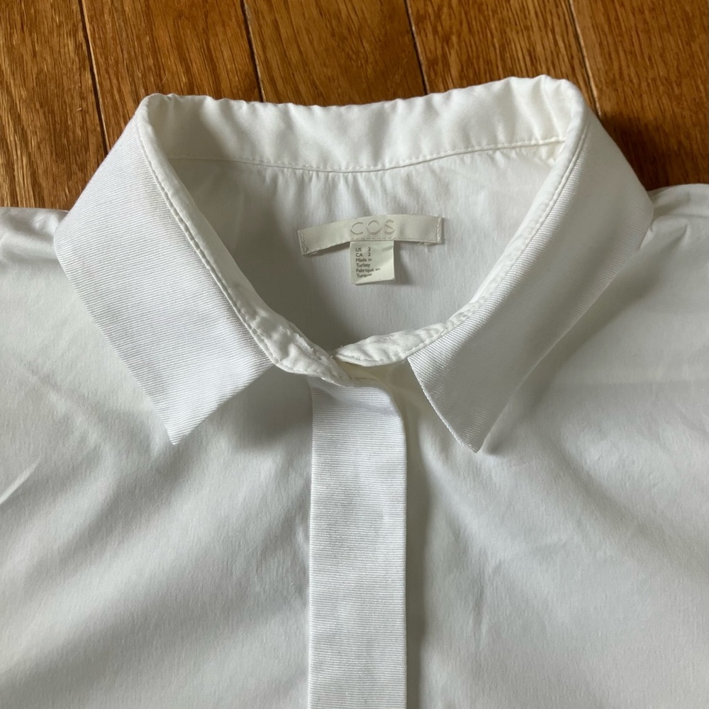 COS White Pima Cotton Pop Over Shirt with Collar size 2 - Picture 7 of 10